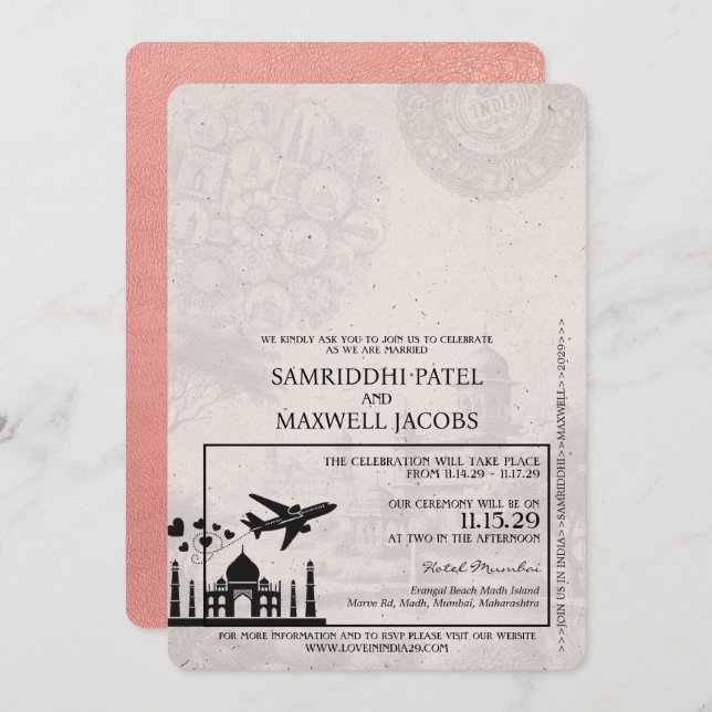 Inbjudan till passbröllop i Ro Guld Indien (Fram/baksida)