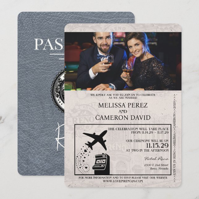 Inbjudan till passbröllop i Silver Reno (Fram/baksida)