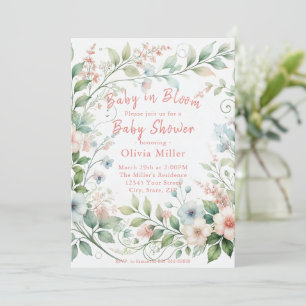 Inbjudan till Pastel Blommigt Baby Shower för flic
