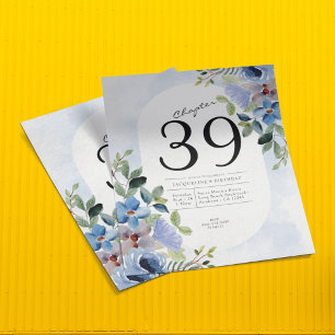 Inbjudan till Pastel Blue Blommigt på födelsedagen Flygblad