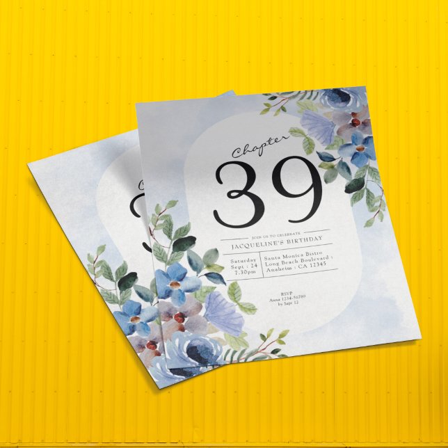 Inbjudan till Pastel Blue Blommigt på födelsedagen Flygblad (Skapare uppladdad)
