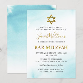 Inbjudan till pastel Blue Guld Pub Mitzvah