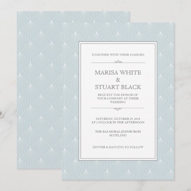 Inbjudan till Pastel Blue Modern Art Deco Wedding (Fram/baksida)