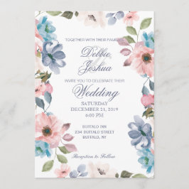 Inbjudan till Pastel Blue Rosa Lila Flower Wedding