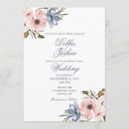 Inbjudan till Pastel Blue Rosa Lila Flower Wedding