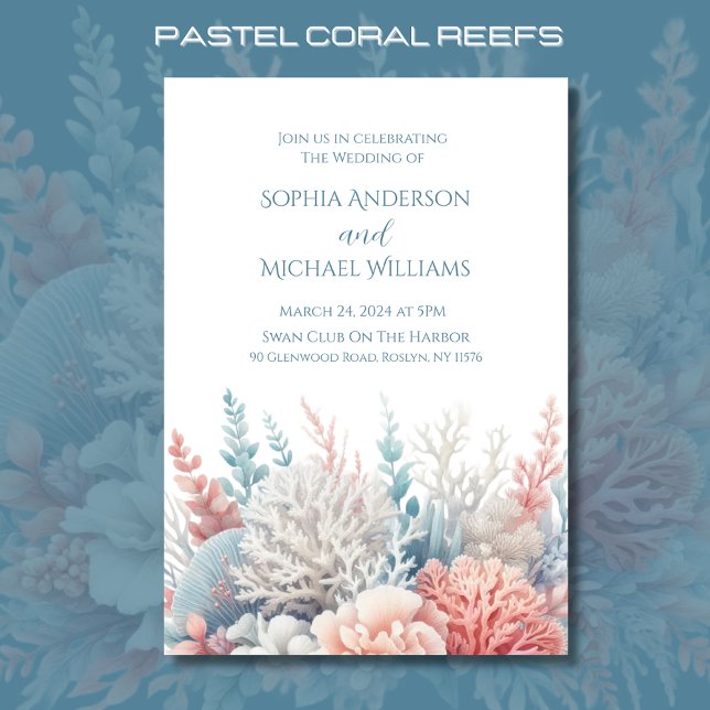 Inbjudan till Pastel Coral-Beach Wedding-tema (Pastel Coral Reef Beach Wedding Collection Invitations)
