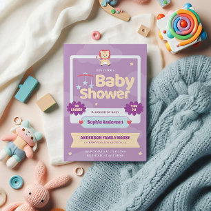 Inbjudan till Pastel Lila Baby Shower - Cute Lejon