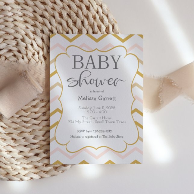 Inbjudan till Pastel Peach och Guld Zig Zag Shower (Skapare uppladdad)