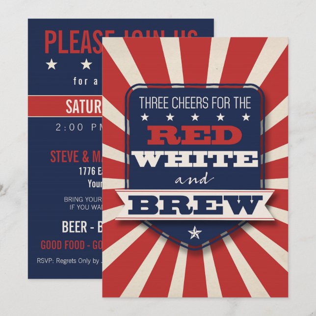Inbjudan till Patriotic Red White & Brew-Anpassnin (Fram/baksida)