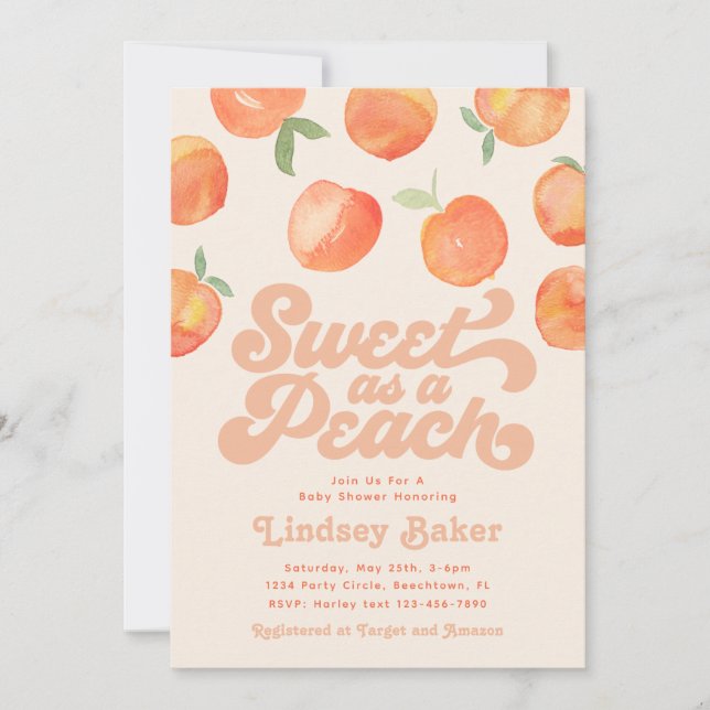 Inbjudan till Peach Baby Shower | Peach (Framsida)