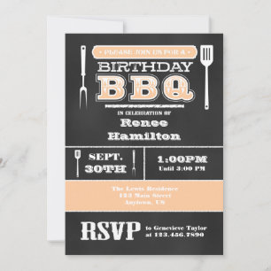 Inbjudan till Peach BBQ Birthday Chalkboard