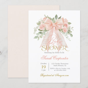 Inbjudan till Peach Bow Baby Shower Girl