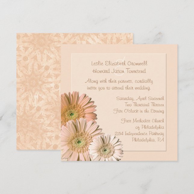Inbjudan till Peach Linen Gerber Daisy Personligt  (Fram/baksida)
