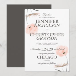 Inbjudan till Peach Watercolor Dandelion Wedding