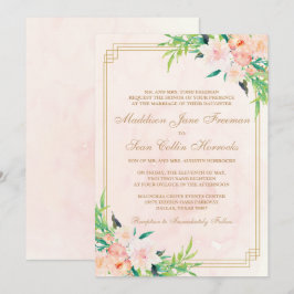 Inbjudan till Peach Watercolor och Blommigt Weddin
