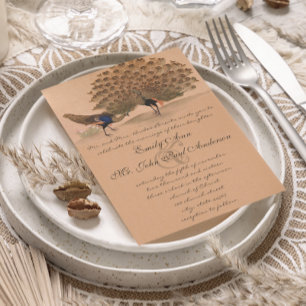 Inbjudan till Peachy Coral Peacock Wedding