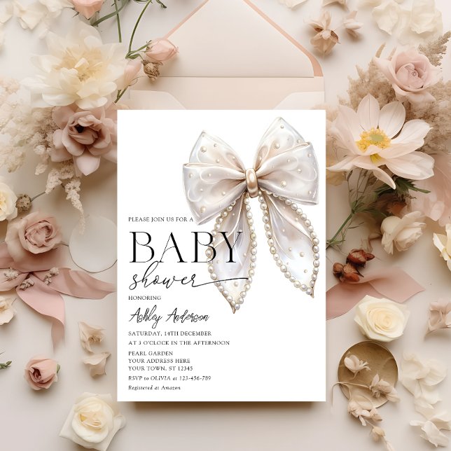 Inbjudan till Pearl Bow Girl Baby Shower (Skapare uppladdad)