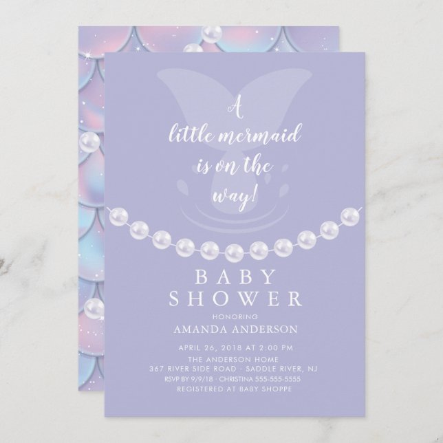 Inbjudan till Pearls & Sjöjungfru Baby Shower (Fram/baksida)