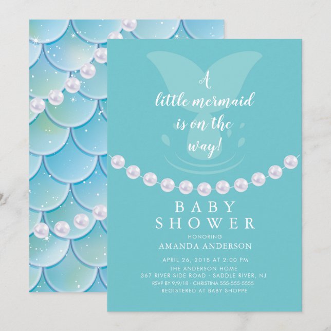 Inbjudan till Pearls & Sjöjungfru Baby Shower (Fram/baksida)
