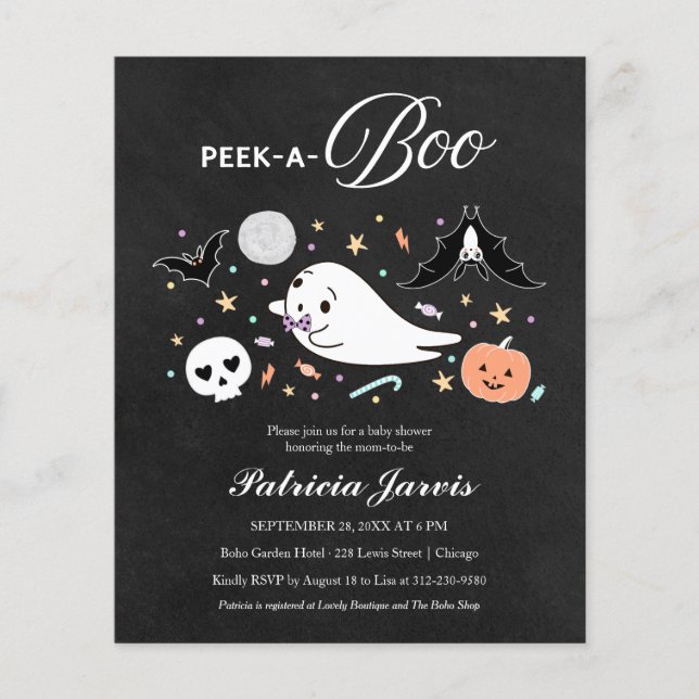 Inbjudan till Peek-A-Boo Budget Halloween Baby Sho (Framsida)