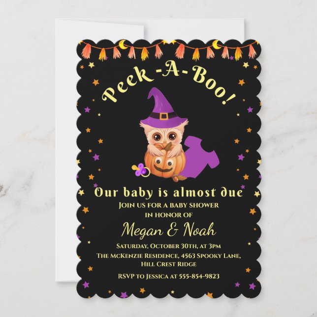 Inbjudan till Peek-A-Boo Halloween Baby Shower (Framsida)