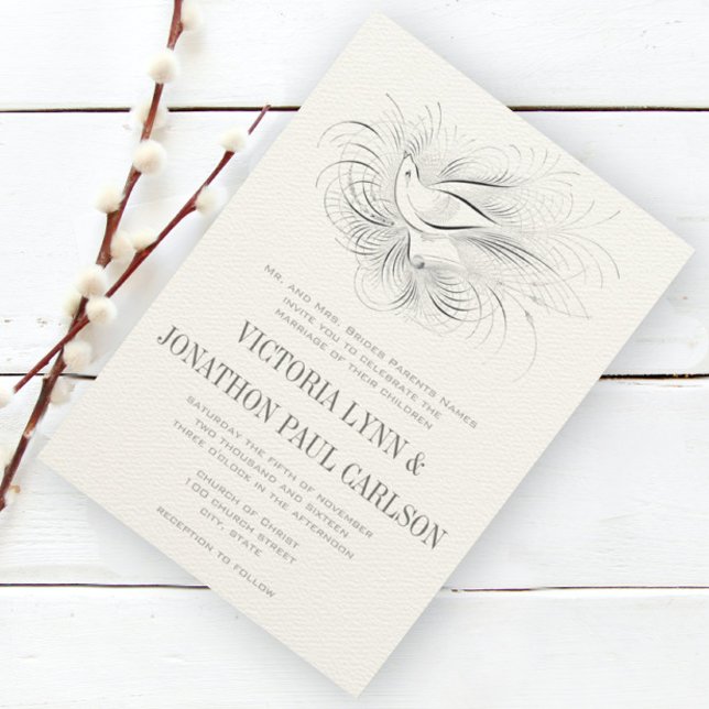 Inbjudan till Pen Flourish Vintage Love bird Weddi (Skapare uppladdad)