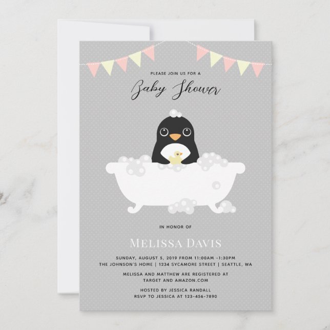 Inbjudan till Penguin Baby Shower (Framsida)