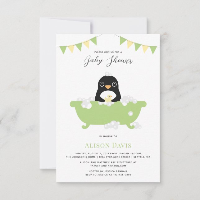 Inbjudan till Penguin Baby Shower (Framsida)