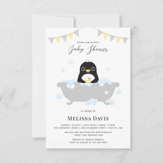 Inbjudan till Penguin Baby Shower (Framsida)