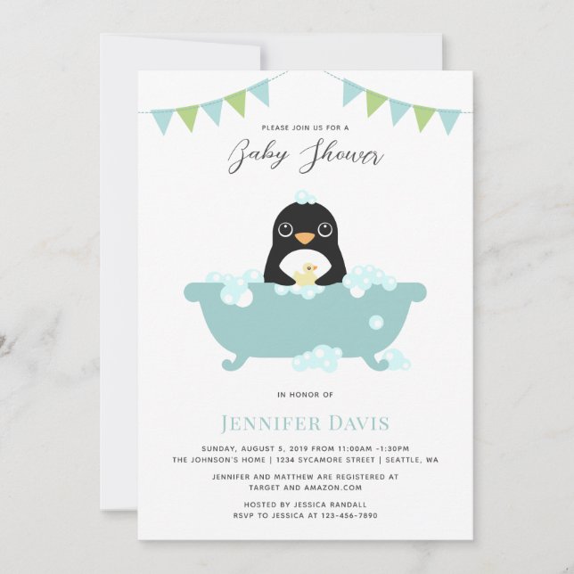 Inbjudan till Penguin Baby Shower (Framsida)