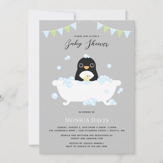 Inbjudan till Penguin Baby Shower (Framsida)