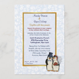 Inbjudan till Penguin Bride och Groom Wedding