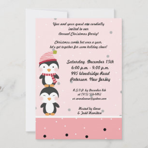 Inbjudan till Penguin Cuties Polka dots 5 x 7