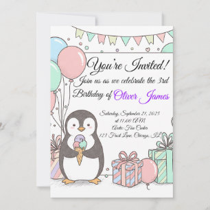 Inbjudan till Penguin-födelsedagen - Cute Kids Par