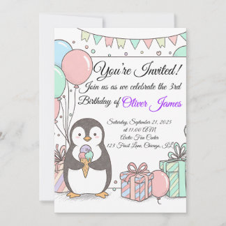 Inbjudan till Penguin-födelsedagen - Cute Kids Par
