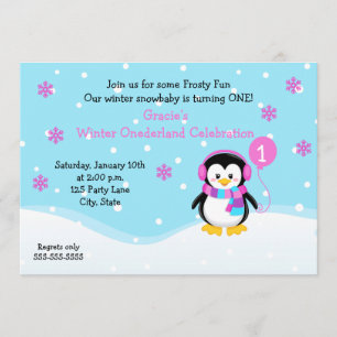Inbjudan till Penguin Girl Birthday
