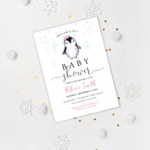 Inbjudan till Penguin Winter Baby Shower