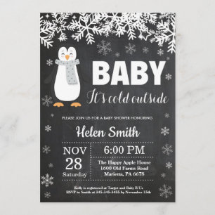 Inbjudan till Penguin Winter Baby Shower Chalkboar