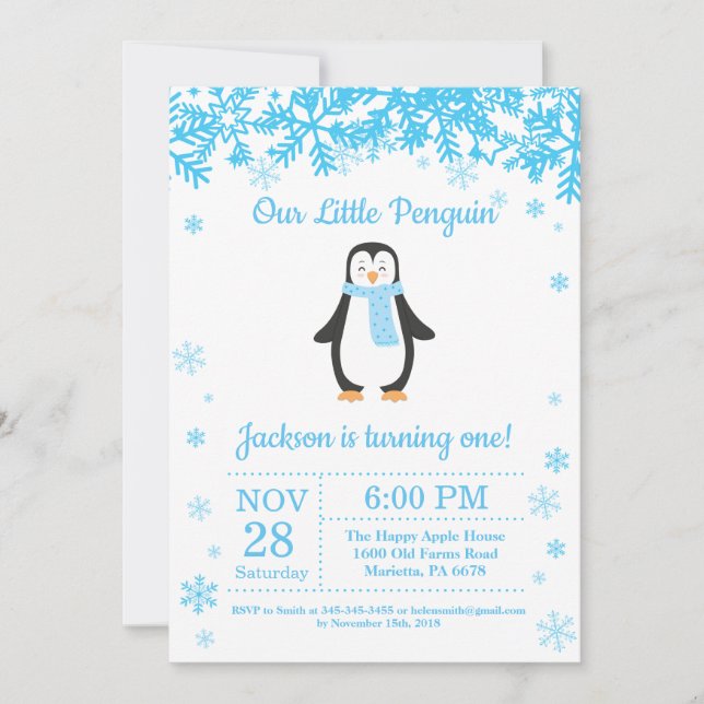 Inbjudan till Penguin Winter Boy Birthday (Framsida)