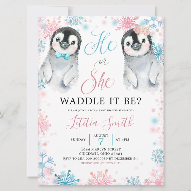 Inbjudan till Penguin Winter Gender Reveal (Framsida)