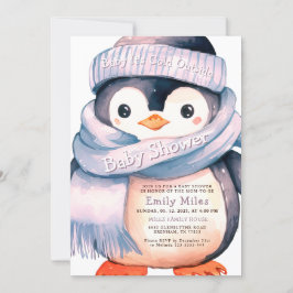 Inbjudan till Penguin Winter Girl Baby Shower