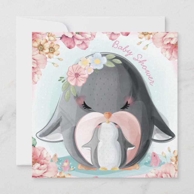 Inbjudan till Penguins Baby Shower (Framsida)