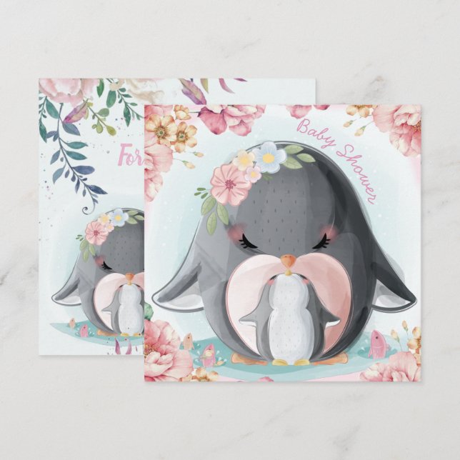 Inbjudan till Penguins Baby Shower (Fram/baksida)