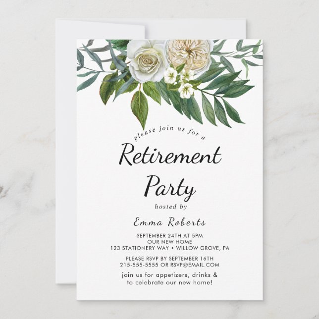 Inbjudan till Pension-partiet Classic White Flower (Framsida)