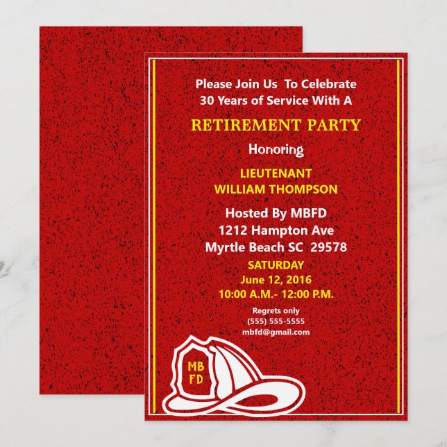 Inbjudan till Pension-partiet för brandman (Fram/baksida)