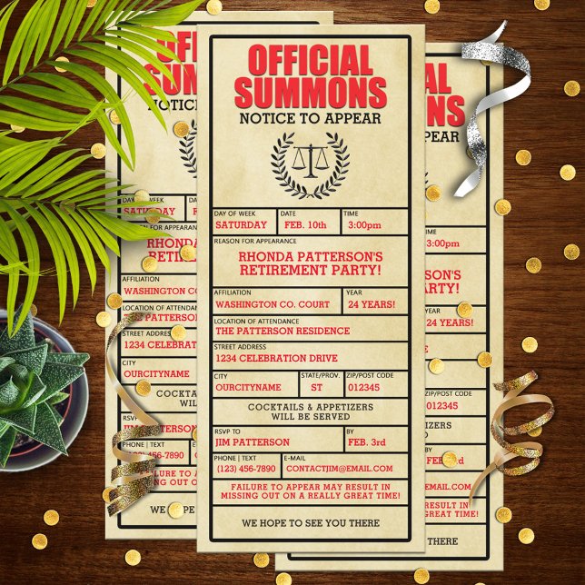 Inbjudan till Pension-partiet officiell Summons (Skapare uppladdad)