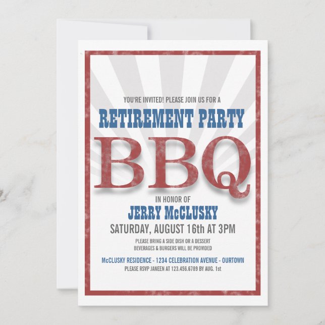 Inbjudan till Pension Party Barbeque (Framsida)