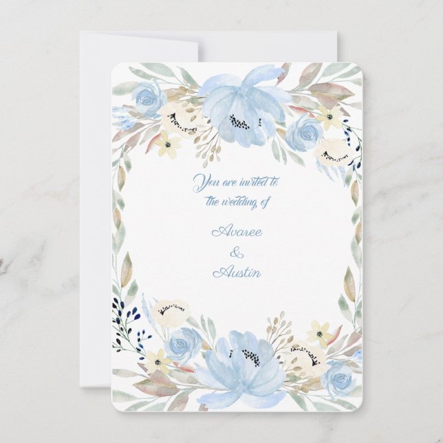 Inbjudan till Peony Flower Powder Blue Watercolor- (Framsida)
