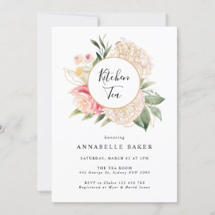 Inbjudan till Peony och Gold Foil Bloom Kitchen Te