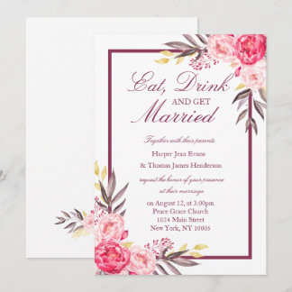 Inbjudan till Peony Romantik bröllopsinbjudan